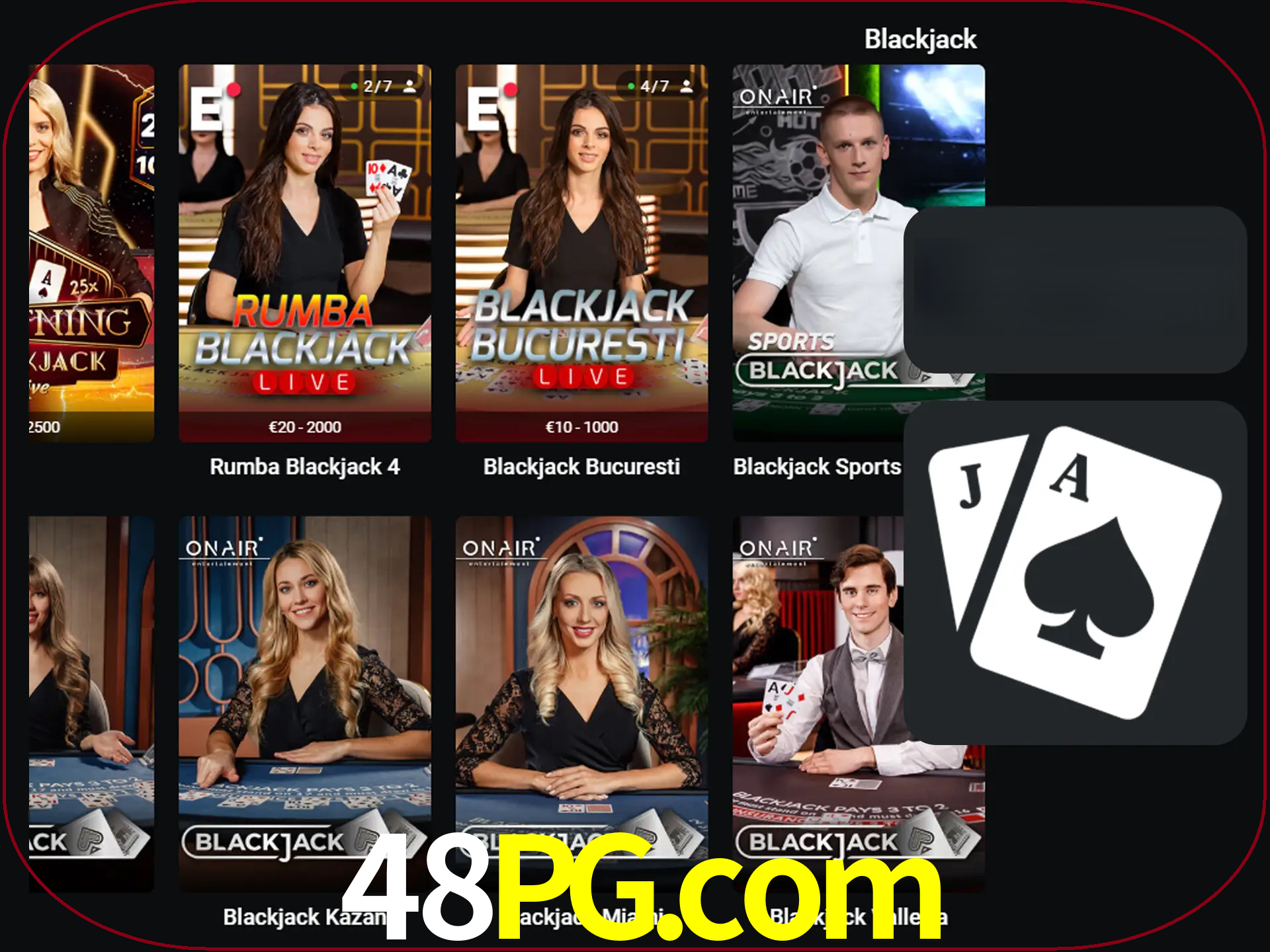 Escolha uma mesa completa de jogadores de blackjack.